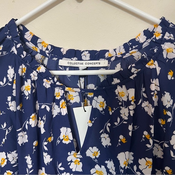 NWT Collective Concepts Blue Floral Quarter Peasant Sleeve Midi Dress Sz Large - Picture 4 of 7